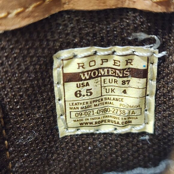 Roper Women's Size 6.5 Tan Burnished Leather Lace-Up Ankle Boots Western Booties - Picture 3 of 9